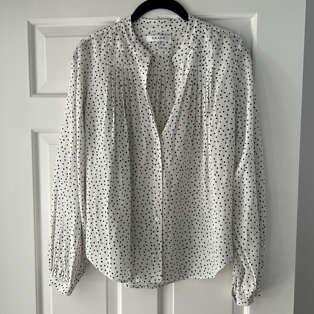 Frame Polka Dot Pleated Silk Blouse